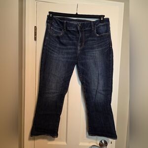 American Eagle Women's Dark Blue Jeans size 18 artist crop super super stretch